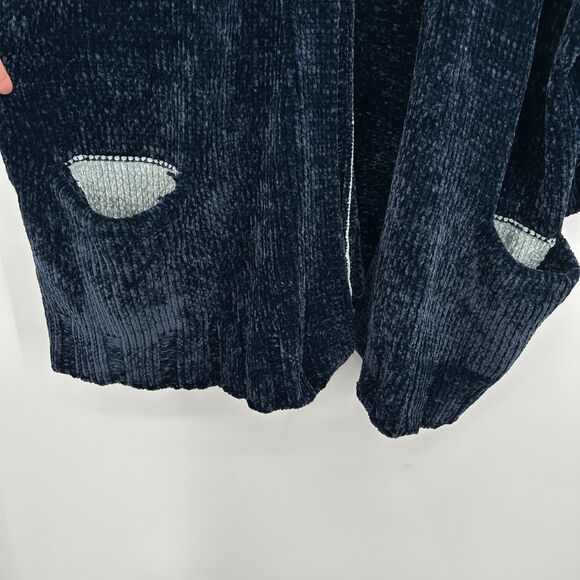 ANTHROPOLOGIE Moth Blue Chenille Oversized Wide Sleeve Cardigan Sweater Large - Picture 7 of 10